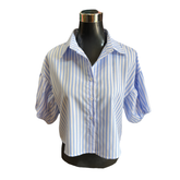 Blusa Abotonada Con Líneas Manga Globo